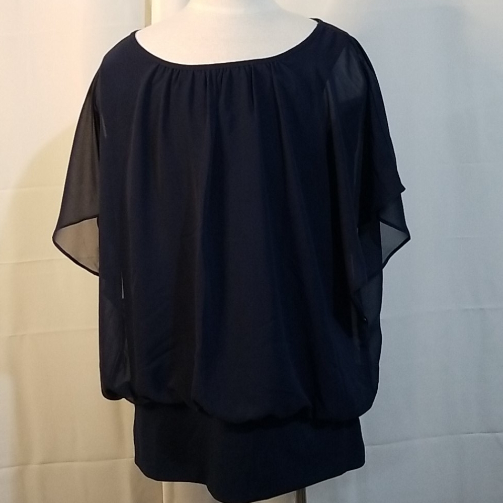 JM Collection Dark Blue Top L